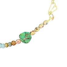 Load image into Gallery viewer, Take Flight necklace with turquoise, pearl, opal, vintage hand painted beads and buttons, and quartz
